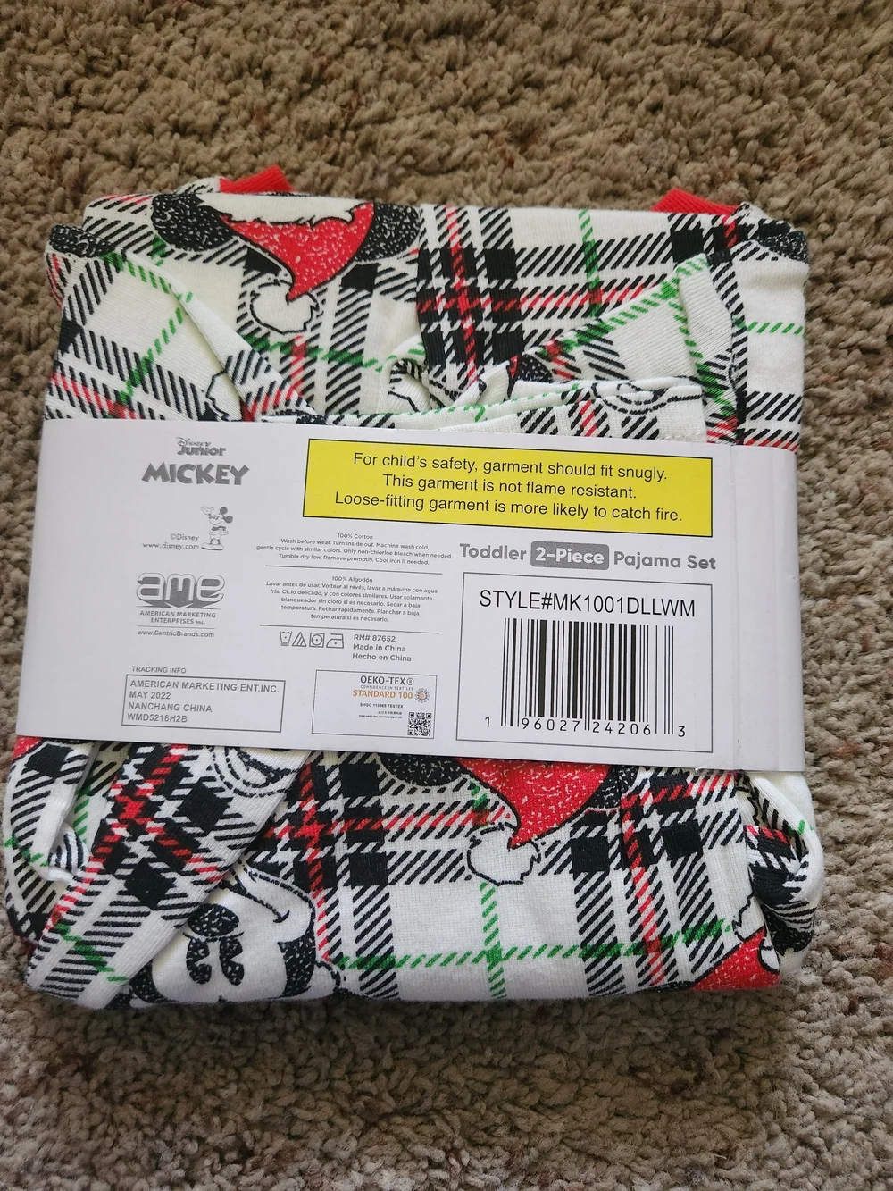 TDisney Toddler Mickey Plaid Pajama Set - For Toddlers Size 3T